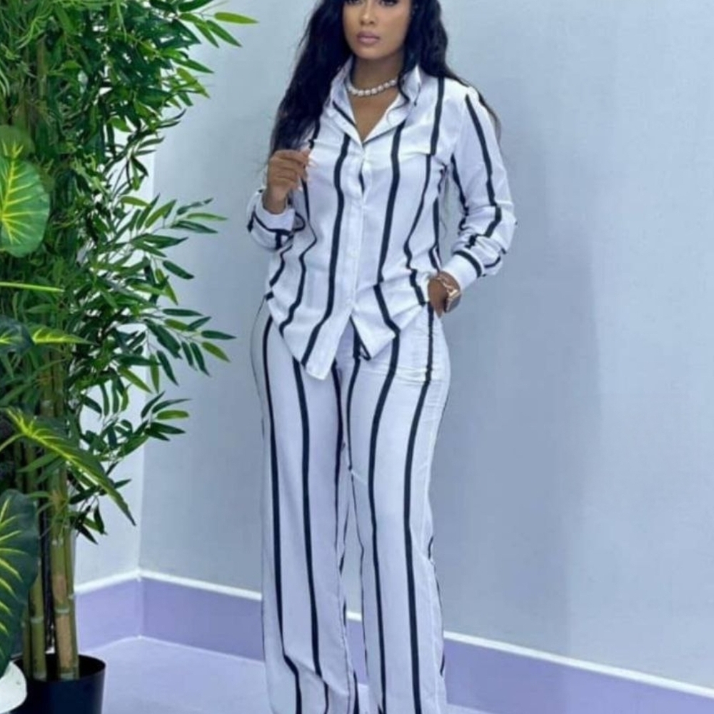 Striped Women's Pants & Shirt Set